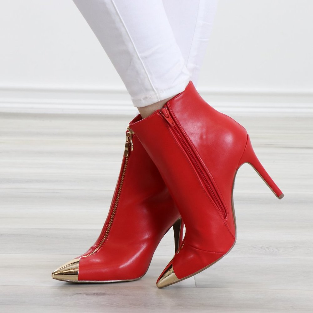 Pointy Toe Ankle Red Boots Faux Leather_12